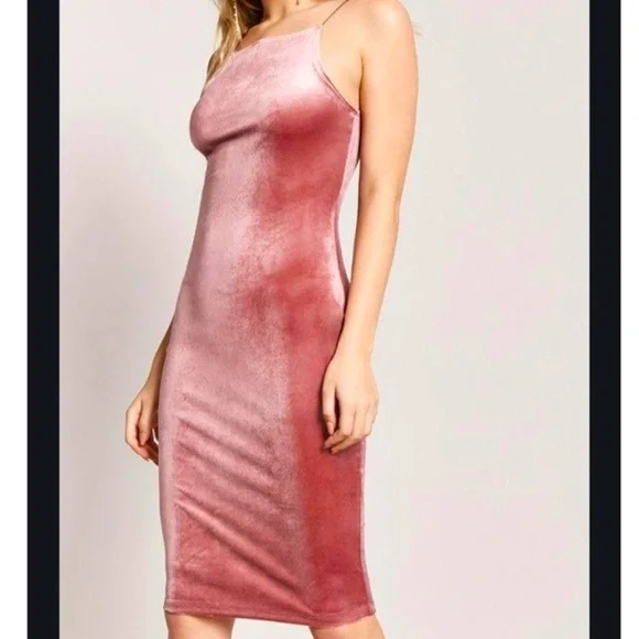Forever 21 Rose Colored Velvet Bodycon Dress, NWT Sz M - Picture 6 of 11